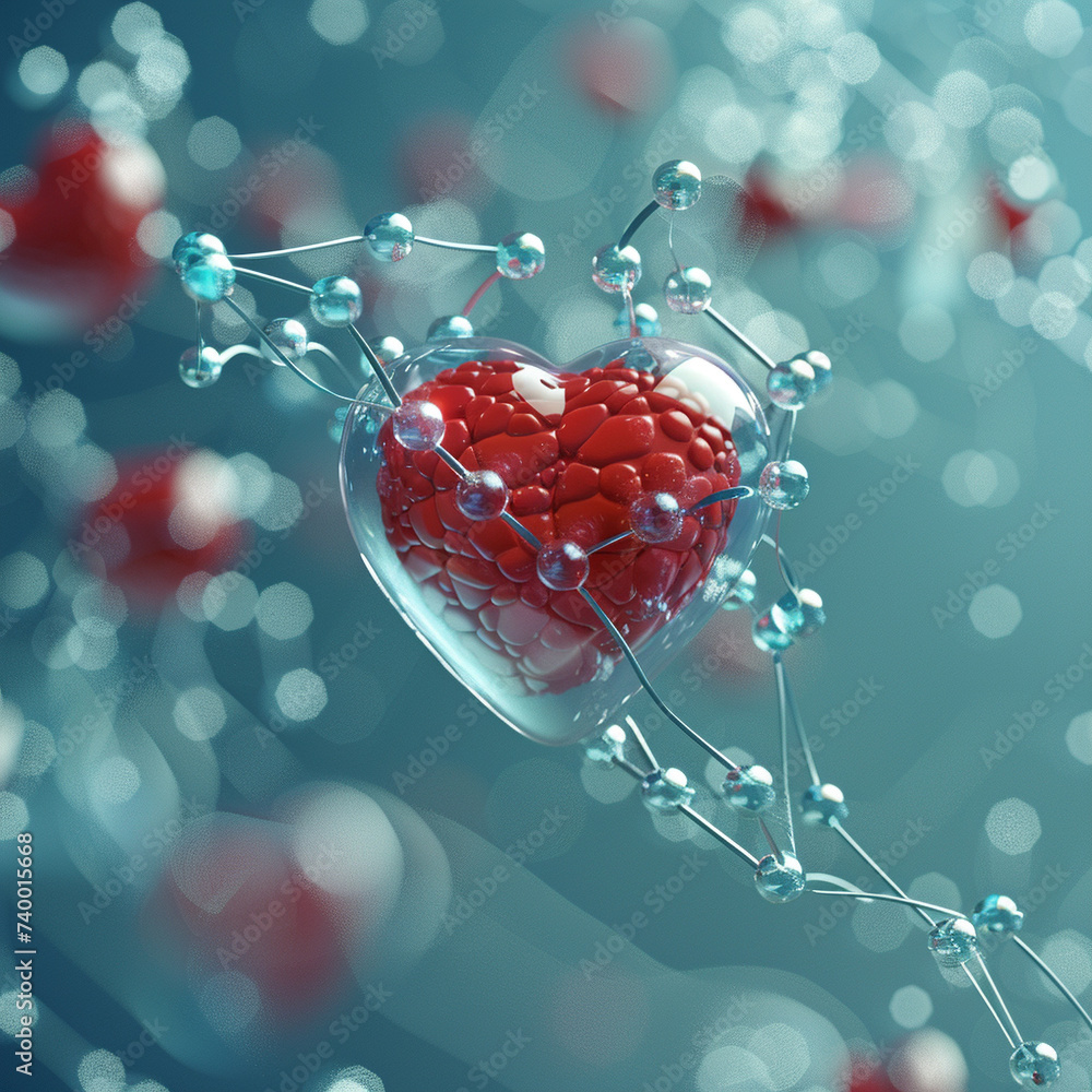 Poster 3d render of a molecule with a heart like structure at its center