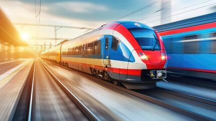 Blurred motion. The train's swift movement through the cityscape creates a captivating visual spectacle, capturing the essence of urban dynamism.