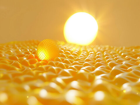 3d render of a nanoparticle sunscreen reflecting UV rays