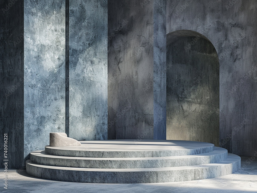 Poster 3d render of a podium on a stage for product display.
