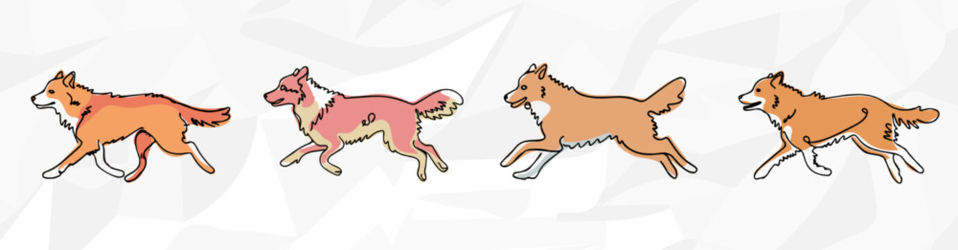 Rennende Australian Shepherd Hunde: Pastellfarbenes Lineart Vektorgrafik Bundle