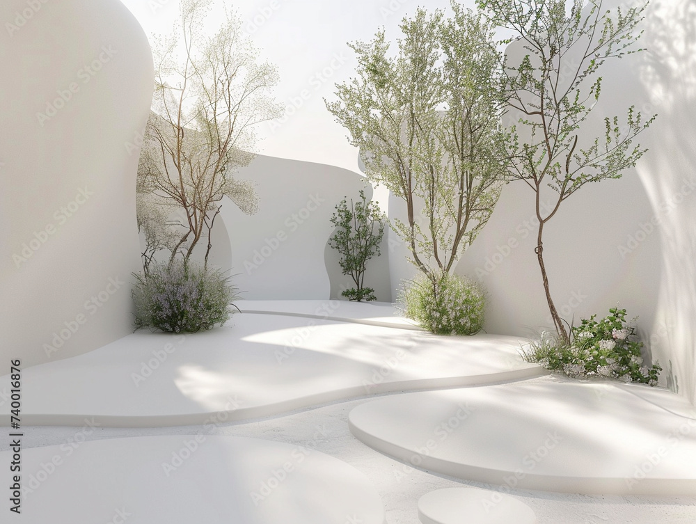 Poster 3d render of a simple geometric representation of a tranquil abstract garden