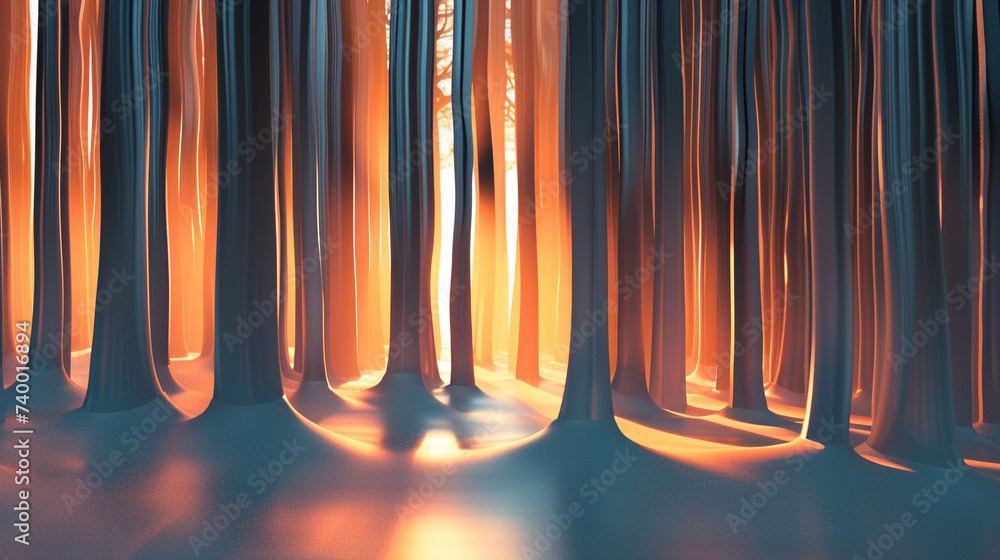 Poster 3d render of a simple abstract interpretation of a forest at dawn