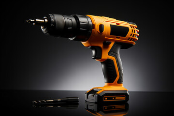 Electric cordless drill on a black background.