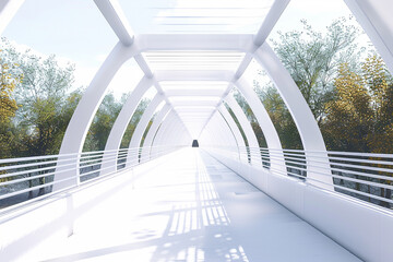 3d render of a sleek white minimalist pedestrian overpass