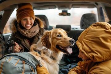 A person and their faithful dog, both clad in warm jackets, sit comfortably in a brown car as they...