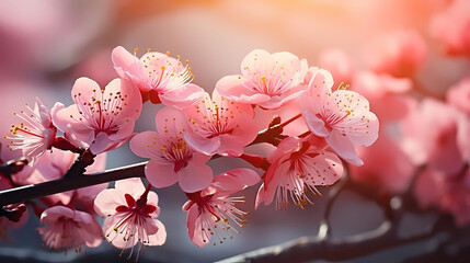 Cherry blossoms in full bloom create a soft and dreamy atmosphere