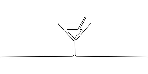 Continuous line drawning of Wine glass on white background.