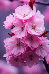 Purple sakura flowers on the background of nature in close-up