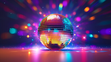 Obraz premium Disco ball sphere with colorful disco lights at party