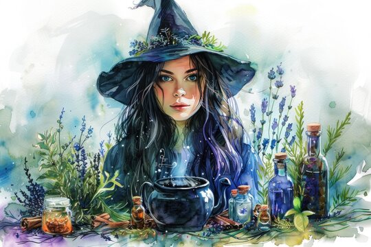 Painting of a Woman Wearing a Witches Hat