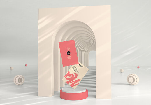 Two Vertical Business Cards Mockup on 3D Environment