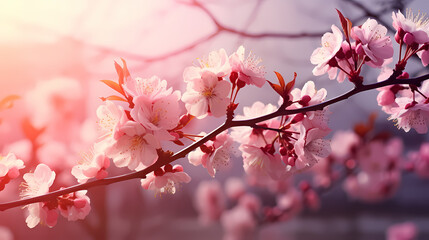 Fototapeta premium Cherry blossoms in full bloom create a soft and dreamy atmosphere