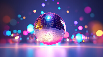 Obraz premium Disco ball sphere with colorful disco lights at party