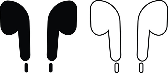 HandFree icon set. Headphones wireless earphones flat and line black vector collection isolated on transparent background. Headset silhouette earphone symbol computer technology icon. Hand free group.