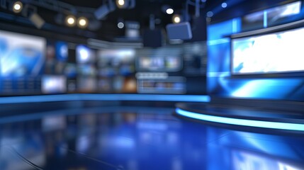 Fully Blurred News Studio For Background Purposes - Unfocused And Blurry Visualization