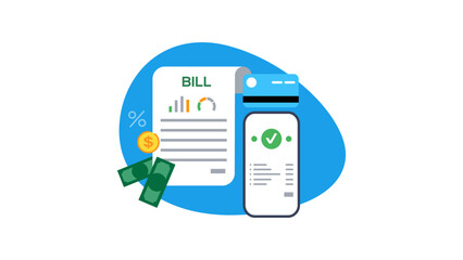 Pay bills online. Paying bills with your mobile phone. Online invoices and approved payment. Editable vector illustration