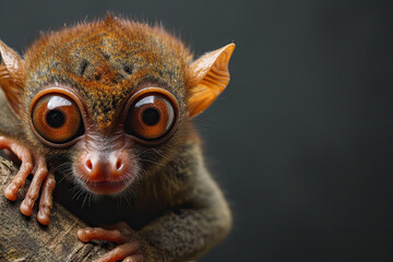 Tarsier on brown gray background copy space