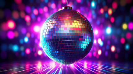 Fototapeta premium Disco ball sphere with colorful disco lights at party