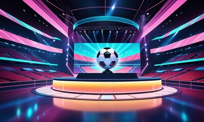 a futuristic background with a soccer ball in front of a screen