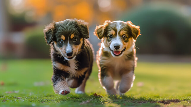 Puppy Race: Two Cute Puppies in Action. 