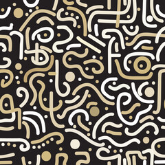 Modern squiggle doodle lines beautiful seamless pattern. Creative abstract squiggle style drawing doodles background.. Simple trendy scribble wallpaper fabric print with circles, curves, waves, lines