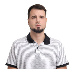 Portrait of sad man on white background