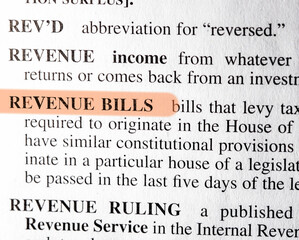 close up photo of the words revenue bills