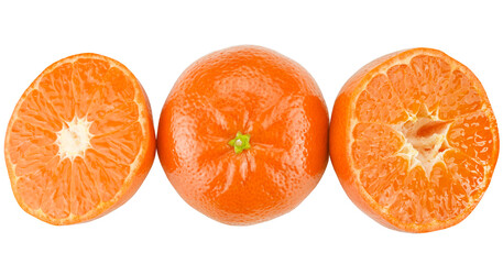 Set ripe clementine or tangerine isolated on a transparent background. Completely in focus. Top...