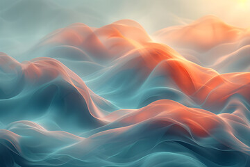 Elegant abstract silk waves of blue, orange color.  Background for wallpapers, web screensavers. Soft lines satin elements - obrazy, fototapety, plakaty