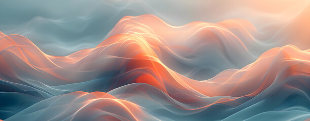 Elegant abstract silk waves of blue, orange color.  Banner background for wallpapers, web screensavers. Soft lines satin elements