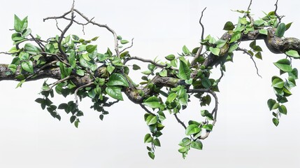 Fototapeta premium Twisted Jungle Branch with Plant Growing Isolated