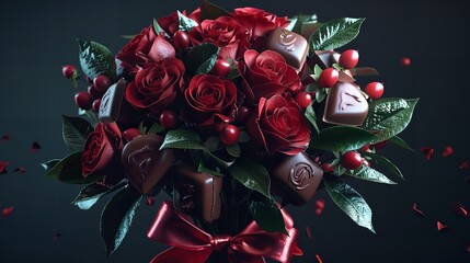 Valentine's Bouquet Decorated with Chocolates

