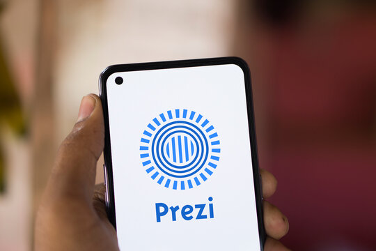 Dhaka, Bangladesh- 19 February 2024: Prezi logo is displayed on smartphone.