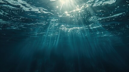 Beautiful Blue Ocean Undersea Background with Sunlight. Sea, Beach, Water, Marine, Underwater
