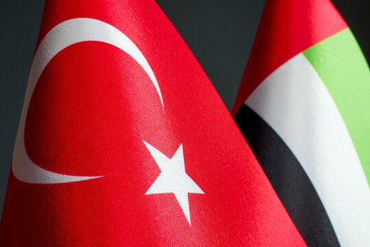 Close-up of Turkey and UAE flags.