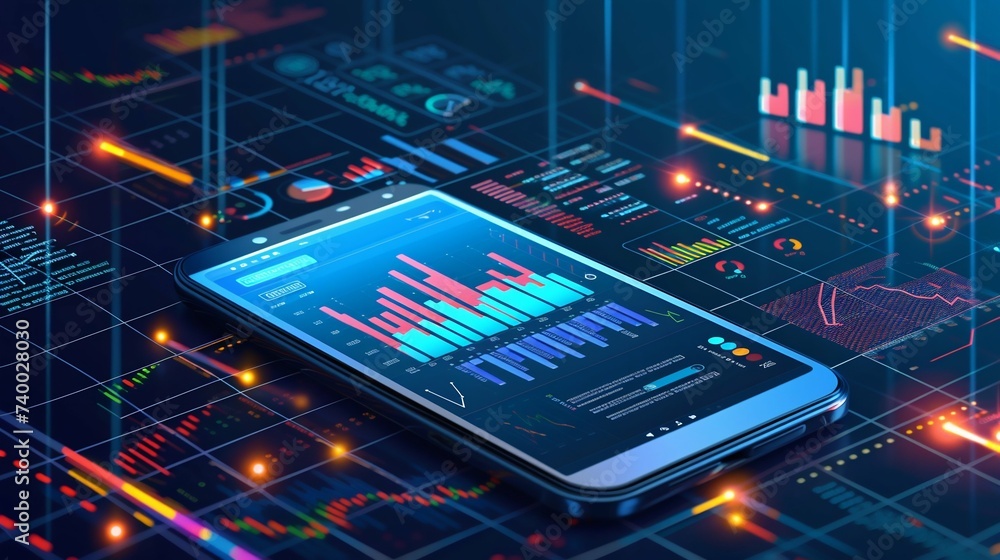 Poster smartphone displaying advanced financial analytics. generative ai