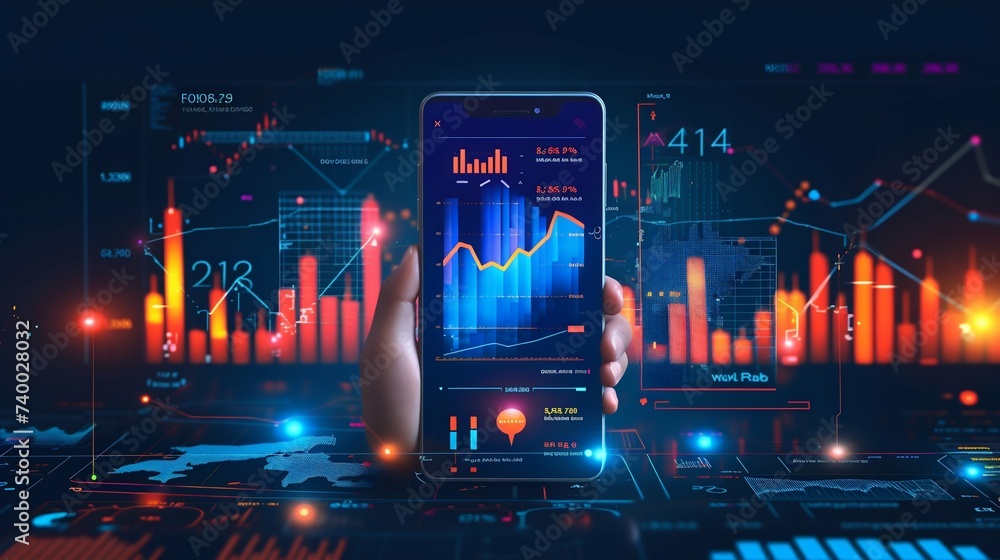 Poster smartphone displaying advanced financial analytics. generative ai