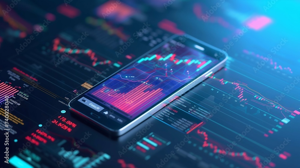 Poster smartphone displaying advanced financial analytics. generative ai