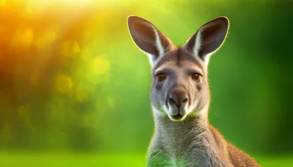 Foto op Plexiglas portrait of a kangaroo on green background © Omega