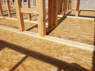 Doors and windows, interior walls framing of mobile home new construction large outdoor parking...