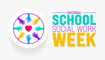 March is National School Social Work Week background template. Holiday concept. use to background, banner, placard, card, and poster design template with text inscription and standard color. vector - obrazy, fototapety, plakaty