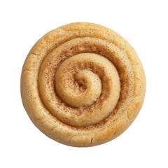 top view of a delicious looking single Cinnamon Roll cookie isolated on a white transparent background