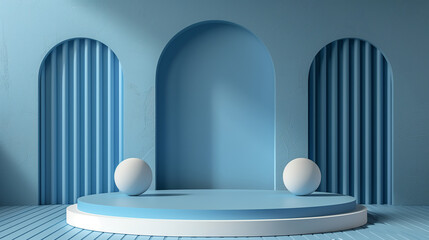 3D podium on stage background, geometric shape for product display presentation. Minimal scene for mockup products, stage showcase, promotion display.