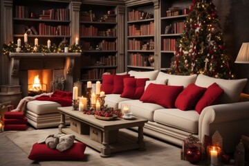 inviting christmas-themed living room with corduroy sofa and festive decor creating cozy family ambiance...json...  title. inviting christmas-themed living room with corduroy sofa and festive decor