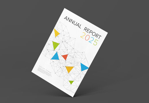 Light modern annual report front cover page template with abstract network illustration