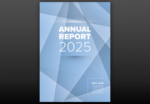 Light blue folded paper modern annual report front cover page templateillustration