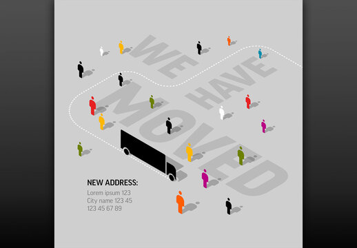 We have moved light minimalistic flyer template with isometric color people icons