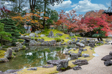 Japanese traditional garden in the autumn season