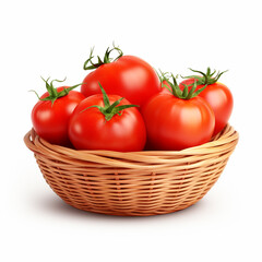 A basket full of fresh tomatoes on a white background, 